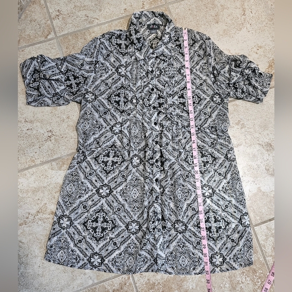 Dots Large Black White Paisley Semi Sheer Button Down Tunic Dress Boho Vintage - Picture 6 of 6